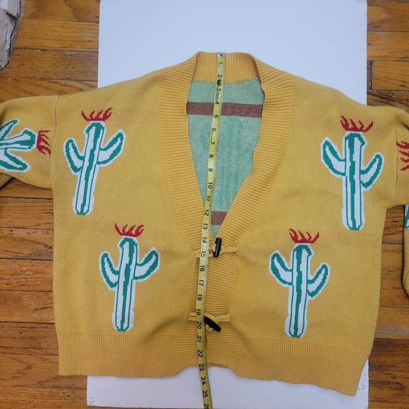 Cactus Cardigan in Bright Yellow & Green. Southwestern Cowboy Grandpa Sweater - Picture 5 of 7